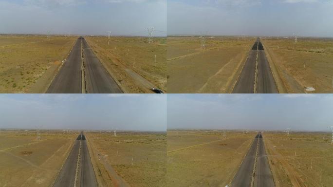 新疆戈壁滩公路航拍