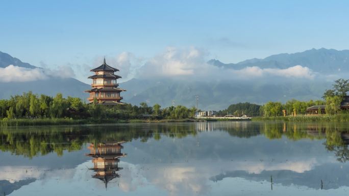 西安渼陂湖紫烟阁塔延时