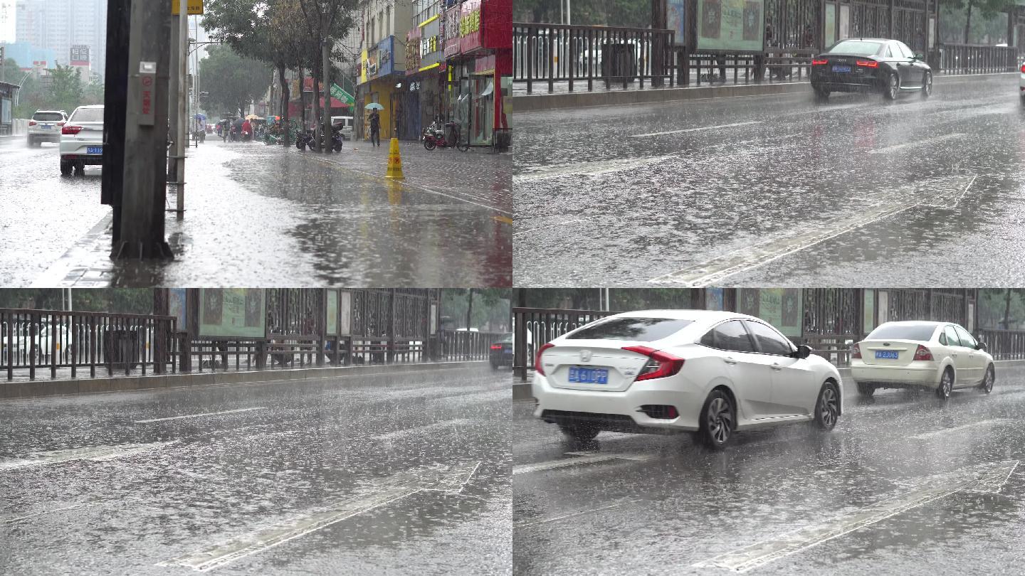 城市街头暴雨行人车流3