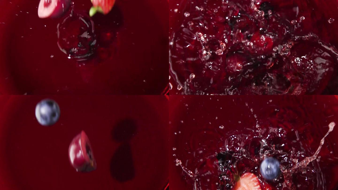 水果掉落草莓蓝莓樱桃落水果汁