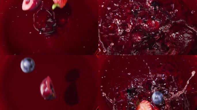 水果掉落草莓蓝莓樱桃落水果汁