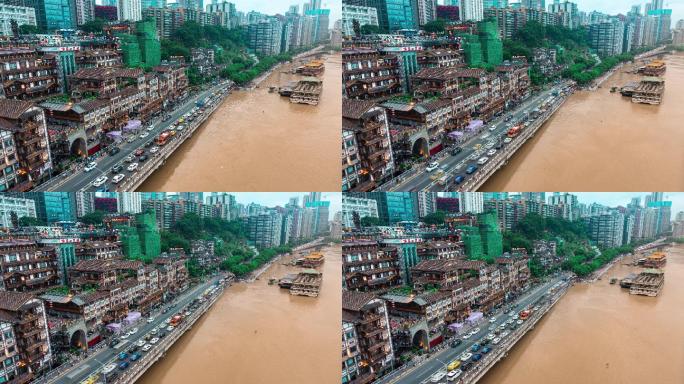 重庆洪崖洞洪水重庆洪水延时(可商用)