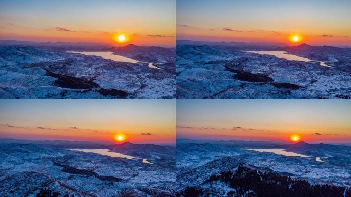 山东泰安新泰金斗水库夕阳落日4K