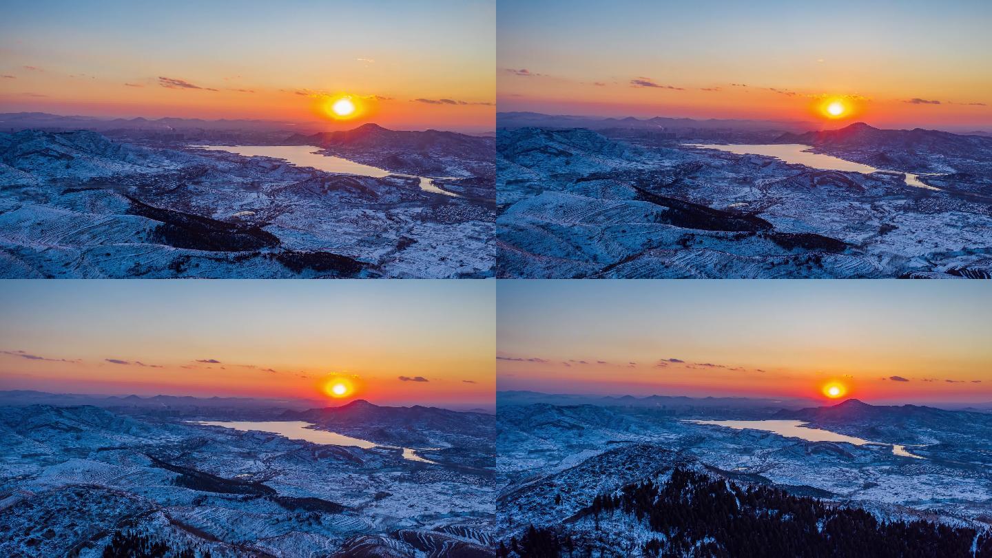 山东泰安新泰金斗水库夕阳落日4K