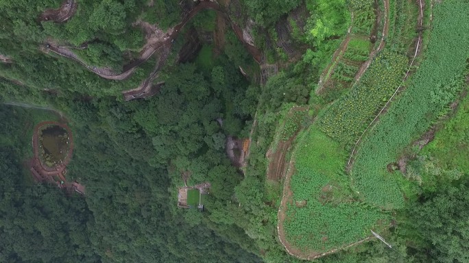 航拍大自然青山山色瀑布梯田