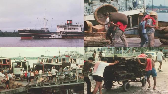 80年代珠江珠海码头货轮商贩装卸货物