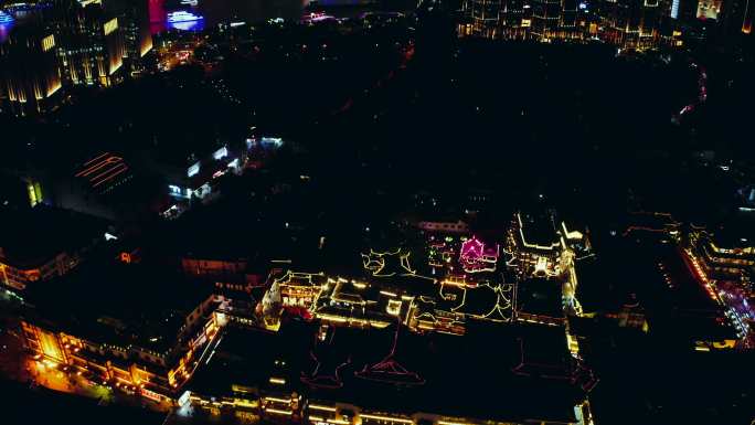 上海外滩城隍庙夜景航拍