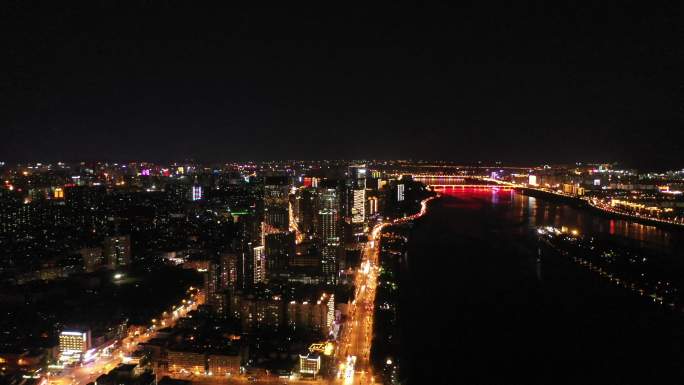 长沙航拍长沙夜景湖南橘子洲湘江