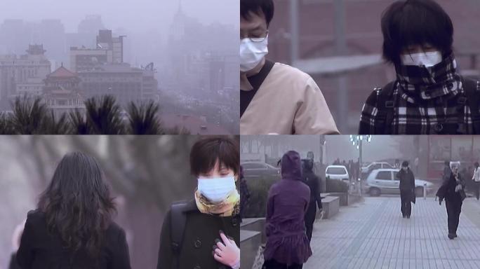雾霾-空气污染-医用外科戴口罩-疫情防护