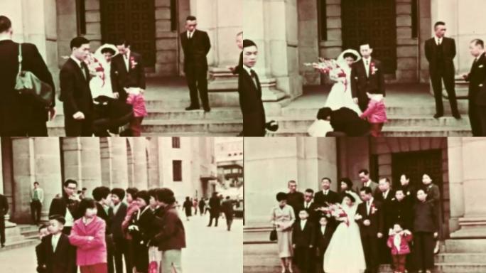 40年代西式天主教堂婚礼结婚合影留念文化