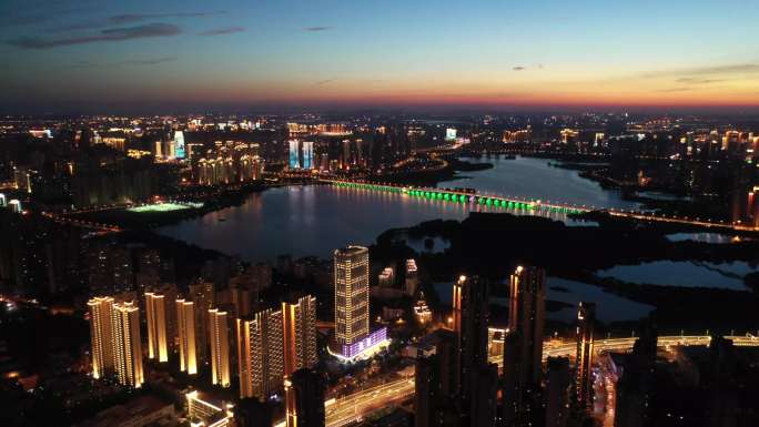 4k武汉汉阳墨水湖桥夜景航拍