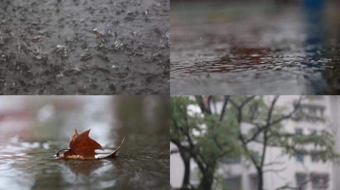 下雨暴雨大雨打雷特写