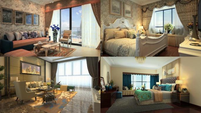 两组简洁欧式风格客厅卧室三维动画