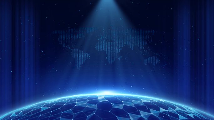 4K蓝色科技网格全球背景循环
