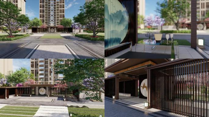 新中式房地产楼盘园林动画
