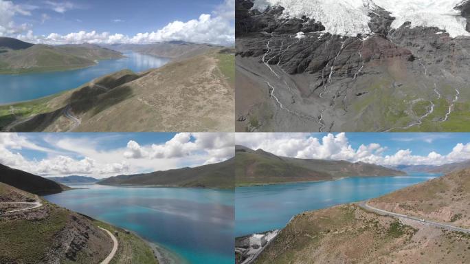 西藏航拍羊卓雍措浪卡子卡若拉冰川冰河洋湖