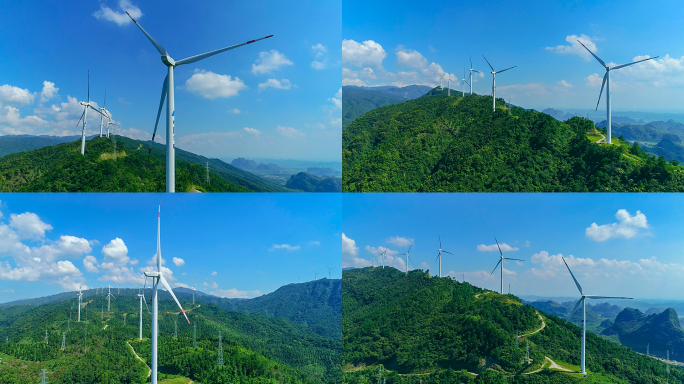 航拍广西大山顶风能风力风车发电场视频素材
