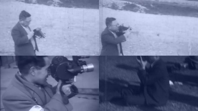 30年代早期新闻记者摄影拍照照相机摄影机