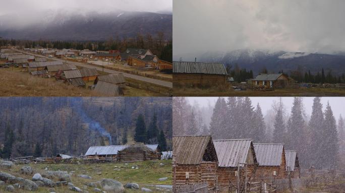 新疆阿勒泰山雪山图瓦人村落