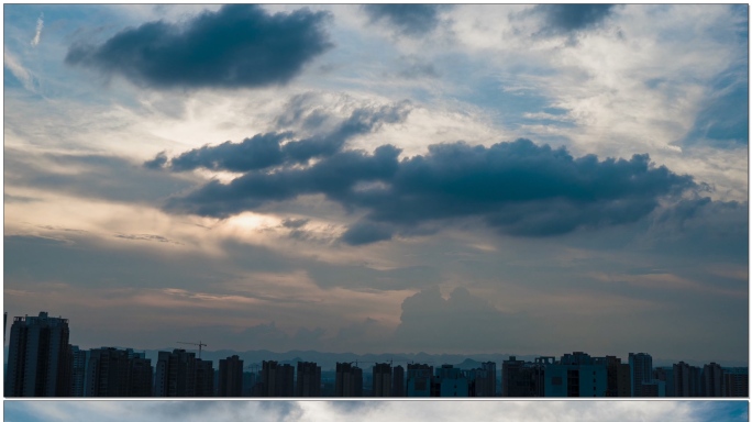 城市天空夕阳乌云变化遮日4K