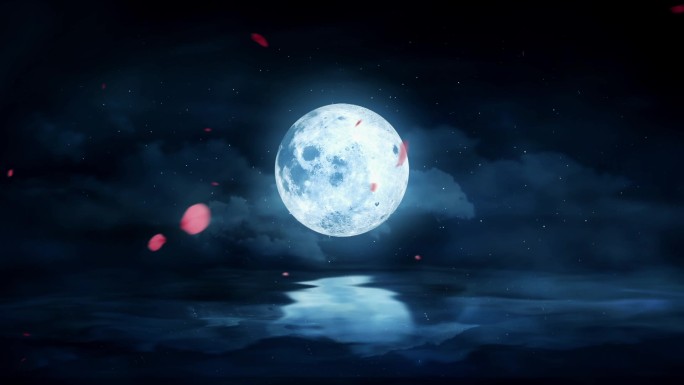 花瓣月亮月光月夜大屏幕素材
