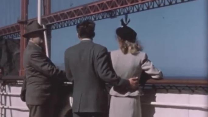 50年代美国游轮度假旧金山大桥甲板海面