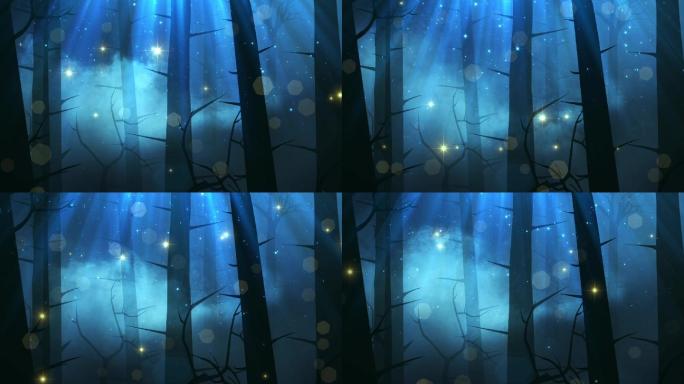 神秘森林童话树林萤火虫梦境背景