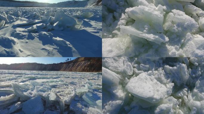 黑龙江冰河寒冬雪地航拍凛冽