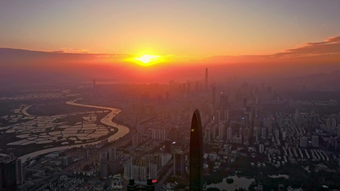 4K航拍视频深圳日落罗湖夕阳京基100