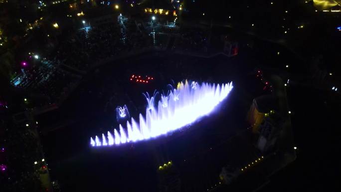 融创乐园灯光光柱喷泉4K航拍
