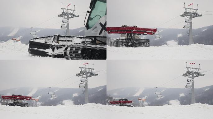 滑雪旅游度假区滑雪场压雪机工作
