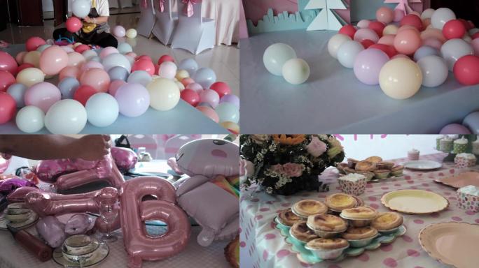 女孩生日party会场布置气球彩蛋甜品台