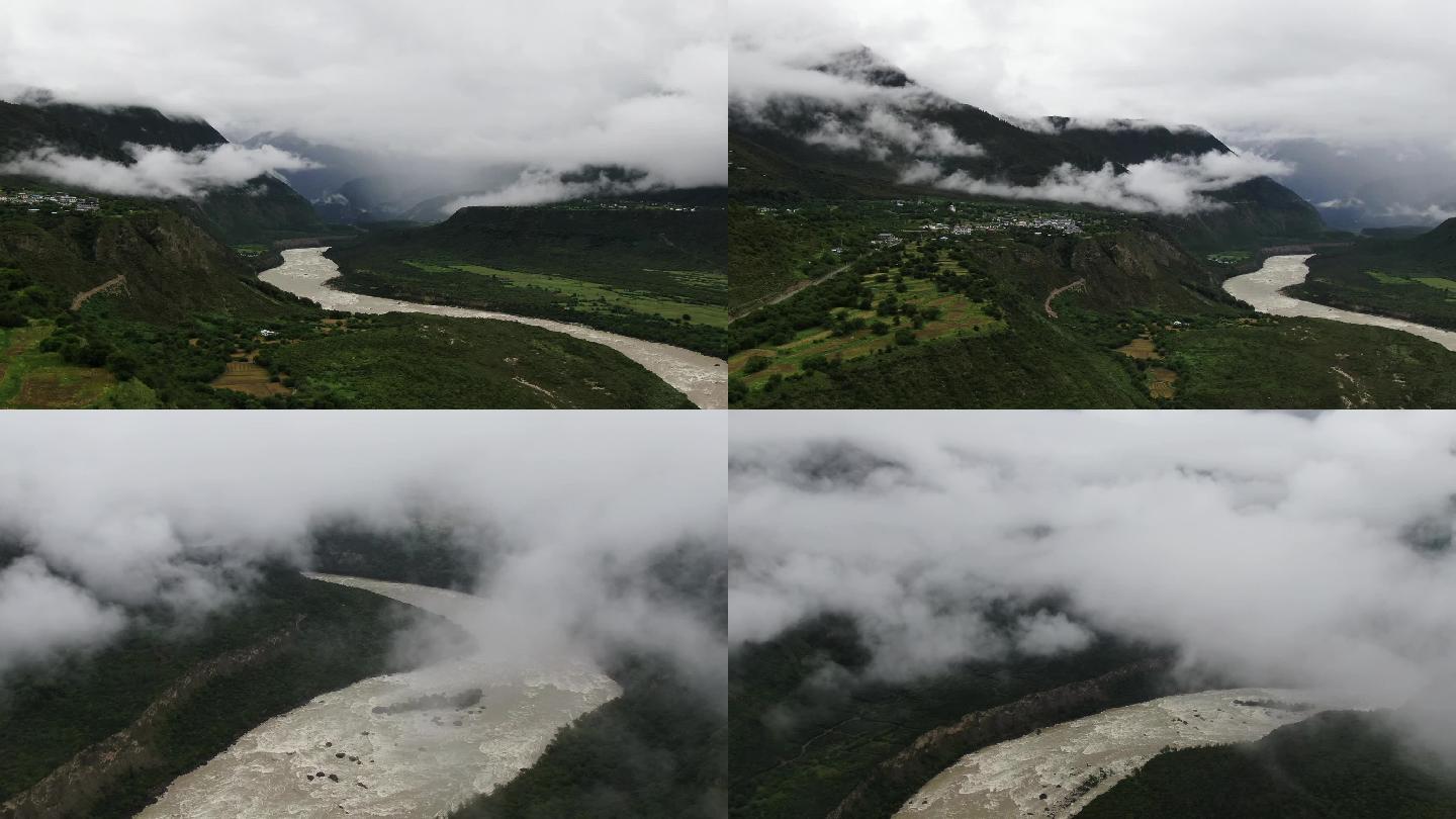 西藏航拍雅鲁藏布江大峡谷穿云