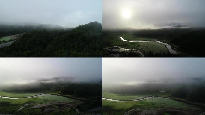 4K60帧航拍江西赣州石城山野平流雾日出