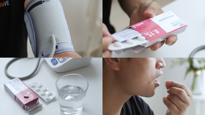 居家测量血压，高血压吃降压药4k视频素材