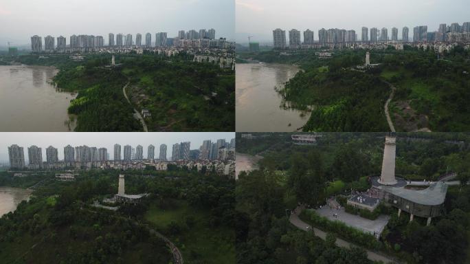 江边航拍河水城市