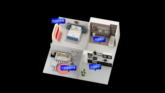 户型图壁挂炉热水器供暖沐浴