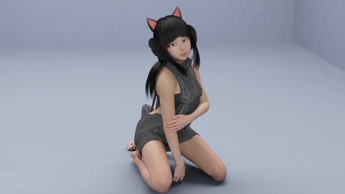 【带骨骼】3D人物模型可爱猫娘萌萌哒萝莉
