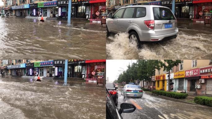 4K城市台风暴雨内涝外卖