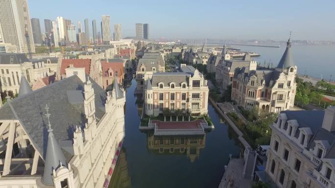 大连威尼斯水城航拍地面素材城市建筑景视频