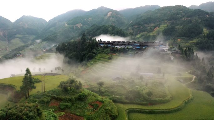 晨雾梯田村庄