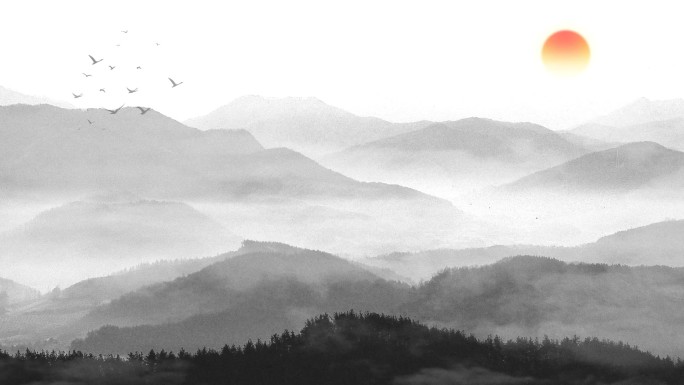 中国风水墨云雾群山