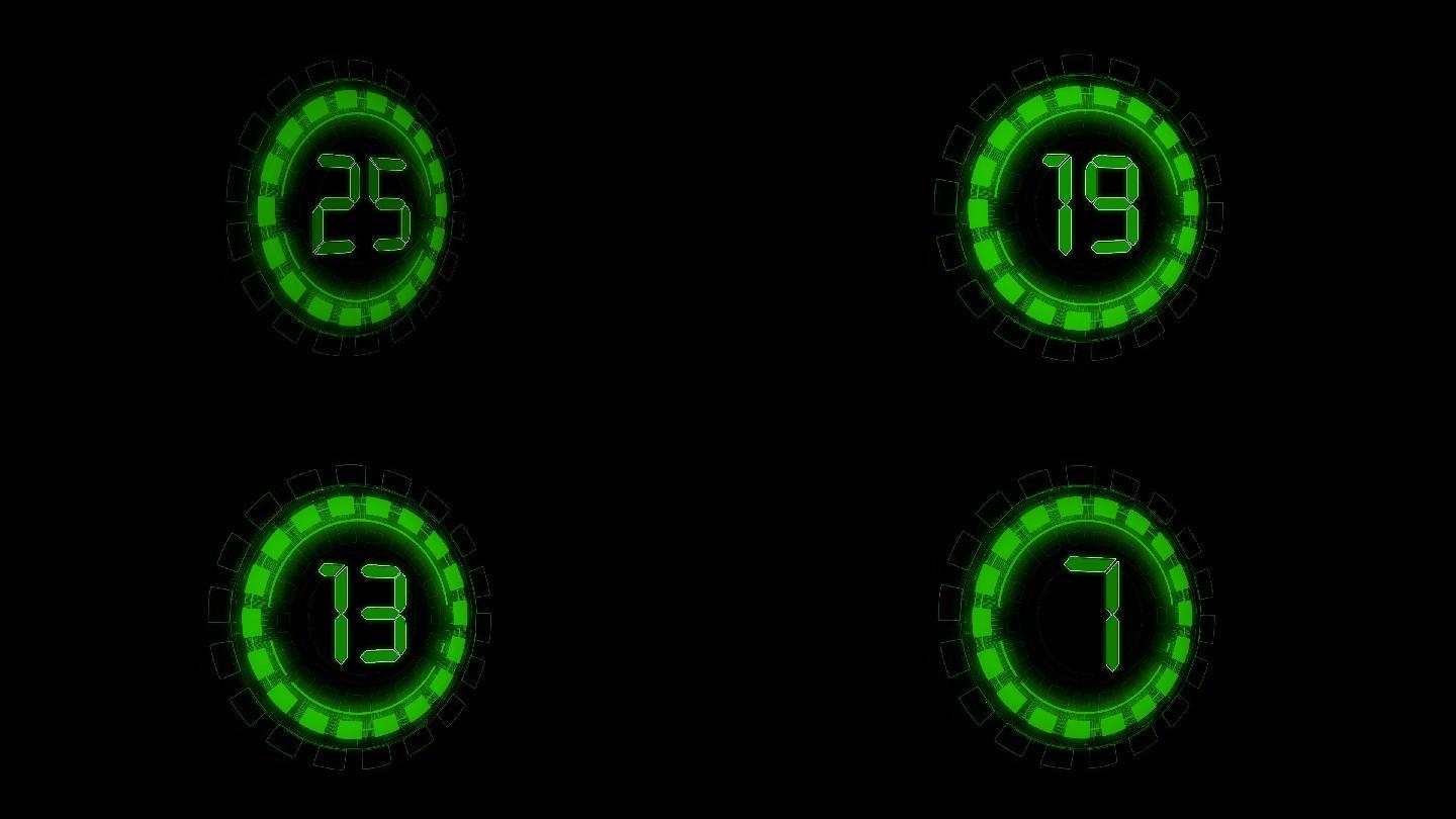 绿色科技液晶30秒倒数计时通道视频圆环