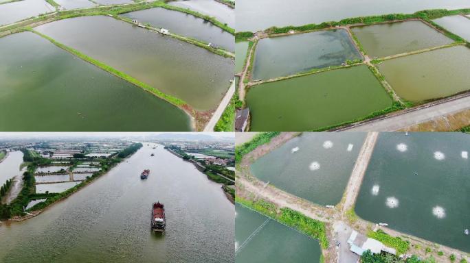 大型河鲜养殖场航拍可商用素材