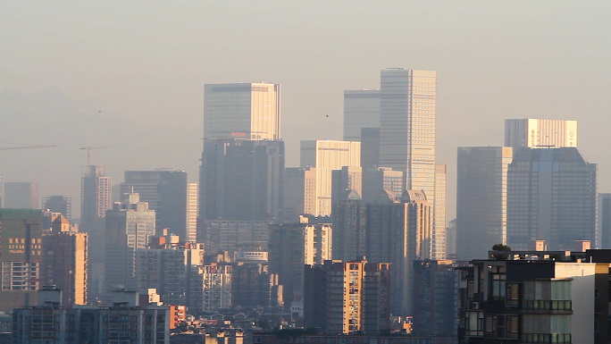 成都清晨日出城市建筑风景早晨高铁建设风光