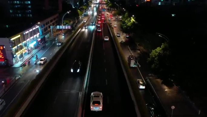 城市航拍夜景车流