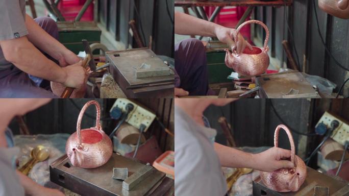 手工艺人铜壶制作