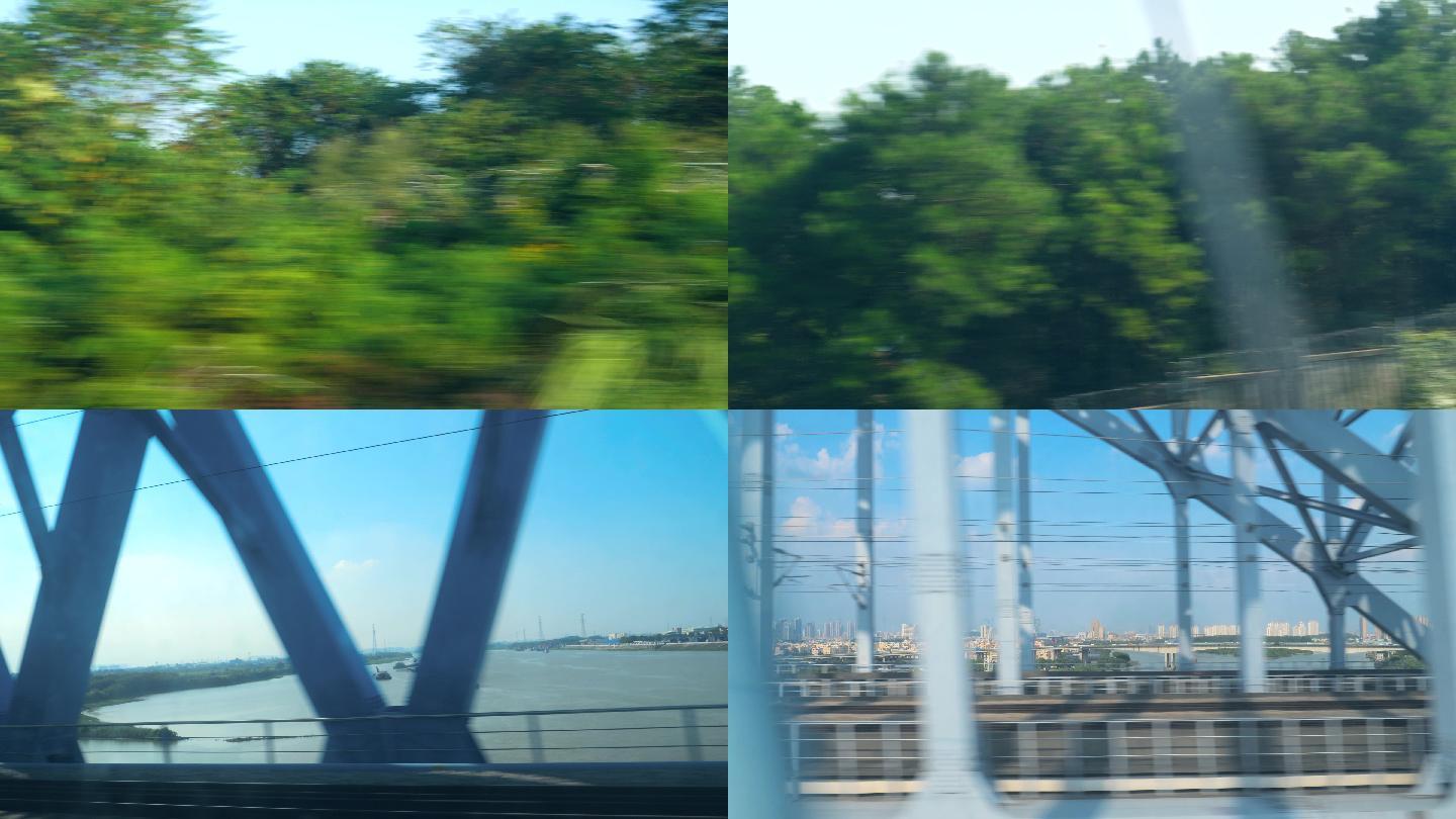 车窗外风景，高速行驶的高铁窗外铁轨4k