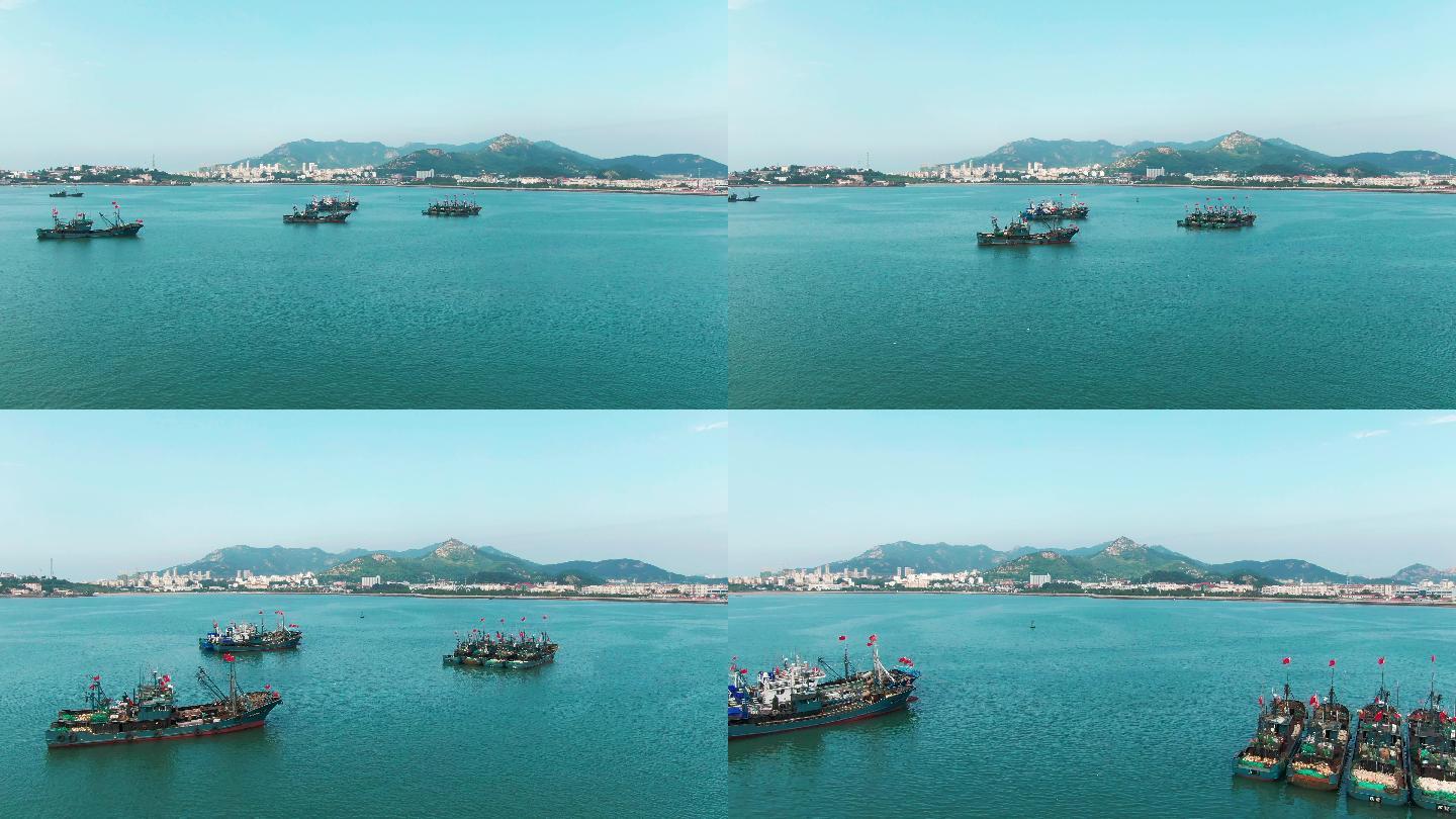 4K渔村渔船-大海-崂山-海上渔船