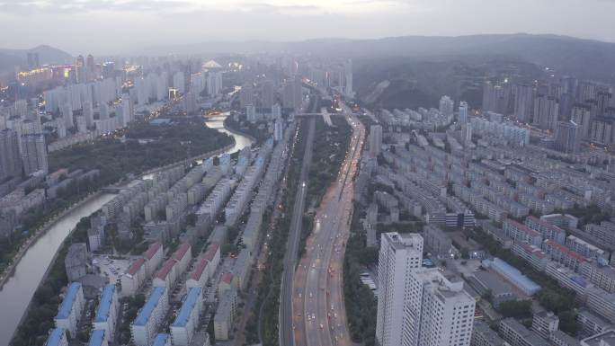 4K-HLG原素材-西宁城市大景航拍